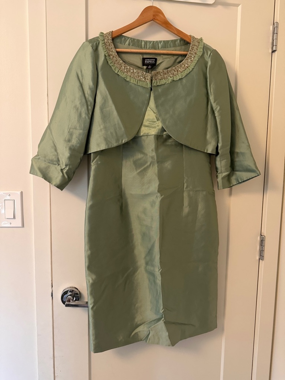 Adrianna Papell Green Cocktail Dress with Bead Collar